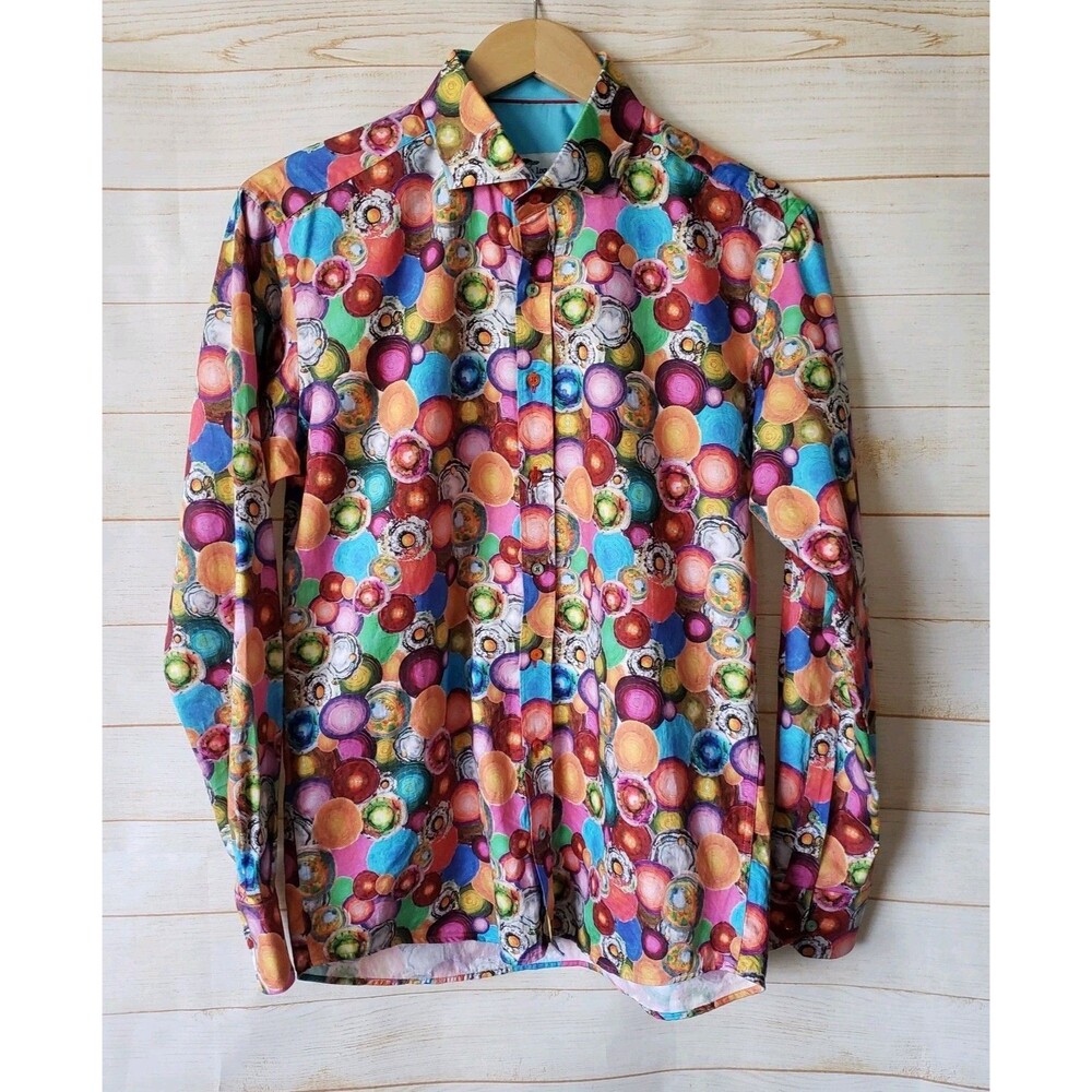 Claudio Lugli Medium 39-40 Colorful Circles Cotton Button Up Long Sleeve Shirt